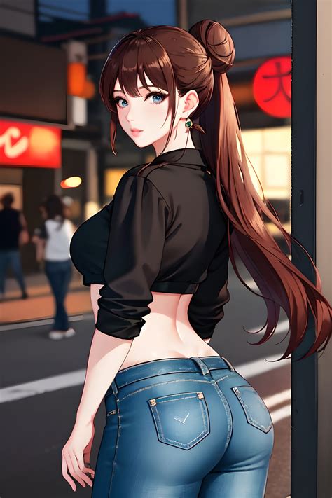 Long Hair Ass Looking At Viewer Hairbun Anime Girls Ai Art Character Design Naoko