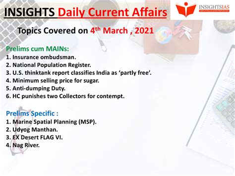 Insights Daily Current Affairs Pib Summary 4 March 2021 Insightsias