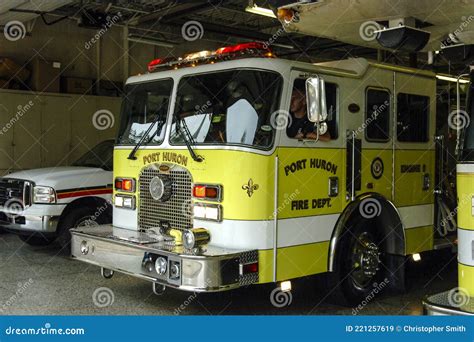 Yellow Fire Trucks Sit Inside The Fire Station House Editorial Stock