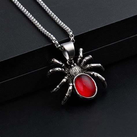 Spider Pendant Necklace Red Crystal Spider Necklace Halloween