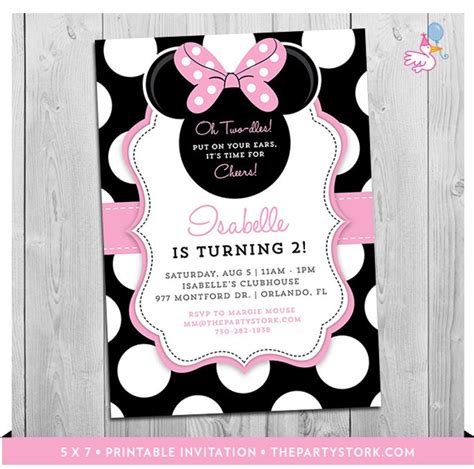 Minnie Mouse Birthday Invitations Printable Girls Party Etsy