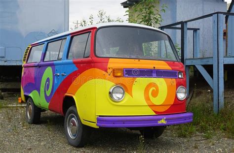 A Vintage Volkswagen Vw Camper Van Painted With Psychedelic Hippy