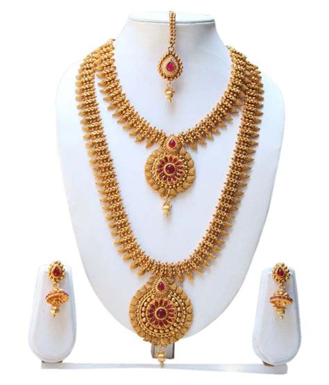 Swarajshop Maroon Colour Gold Plated Antique Haram Rani