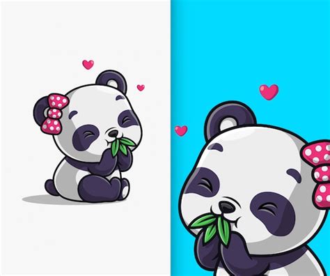 Premium Vector Cute Panda Eat Bamboo Leaf Icon Illustration Panda