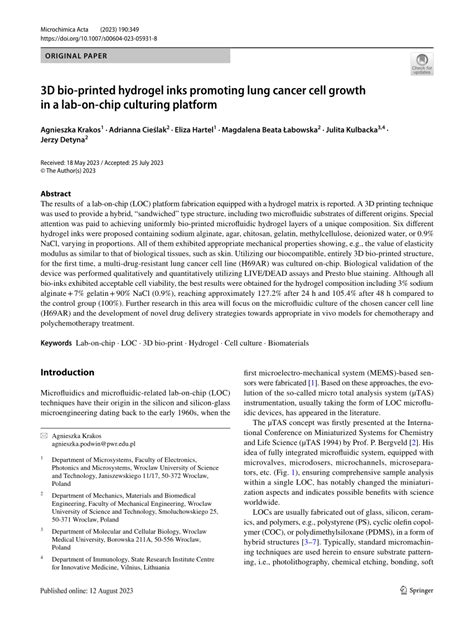 PDF 3D Bio Printed Hydrogel Inks Promoting Lung Cancer Cell Growth In