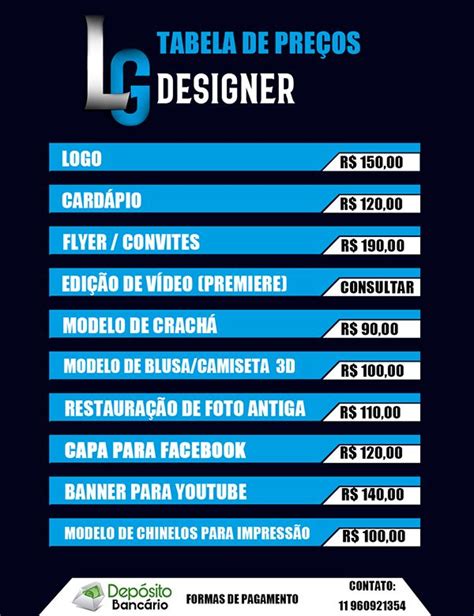 Tabela de preços Graphic design tips Social media design Business