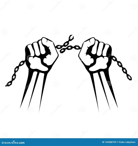 Hands Breaking Chain Shackles Cuffs Freedom Design Cartoon Vector