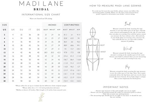Size Chart Madi Lane Bridal