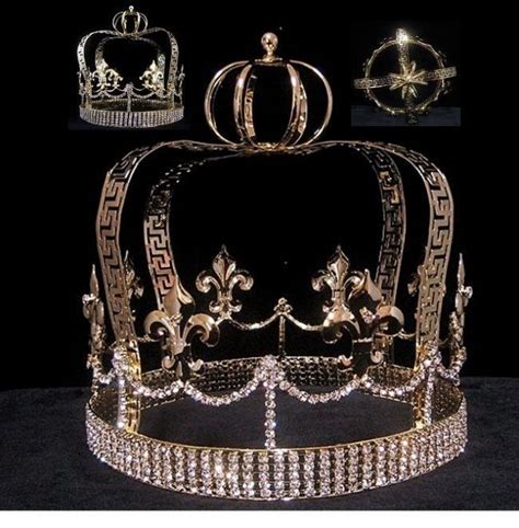 Fleur D Lis Gold Imperial State Mens Full Rhinestone Crown