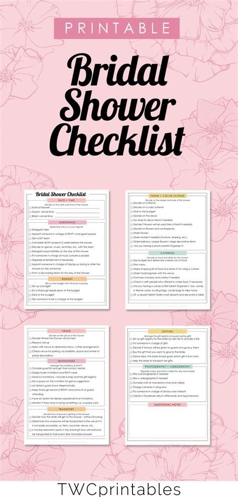Printable Bridal Shower Checklist 4 Pages Categories Need Some Help