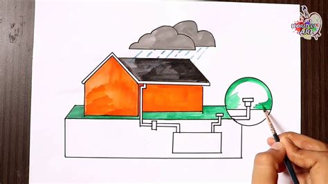 Rain Water Harvesting Drawing How To Save The Water Youtube