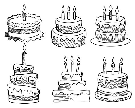 Set Of Birthday Cake Doodle 12687704 Vector Art At Vecteezy
