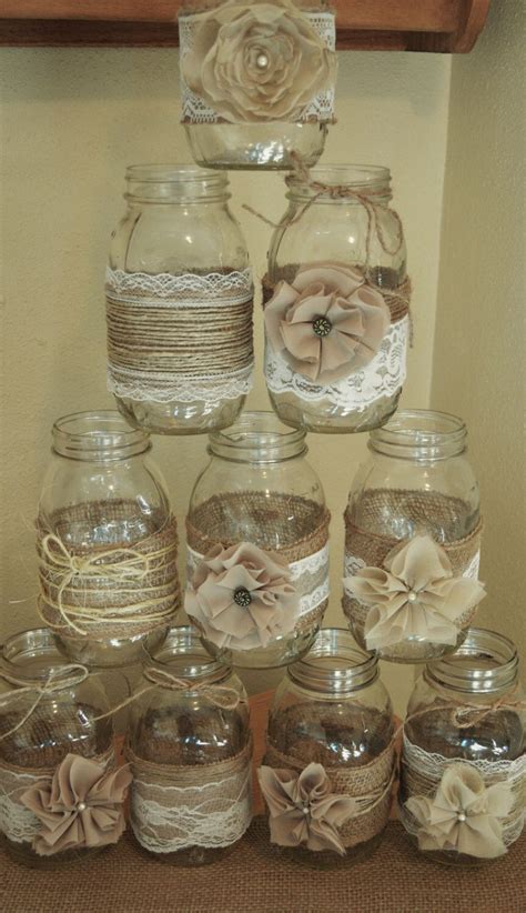 Set Of 10 Mason Jar Sleeves Burlap Wedding Decorations