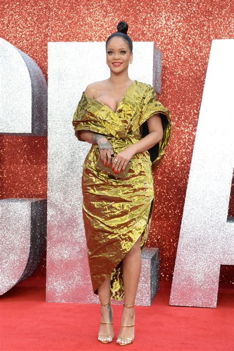 Rihanna S Gold Dress At Ocean S 8 Premiere In London POPSUGAR Fashion