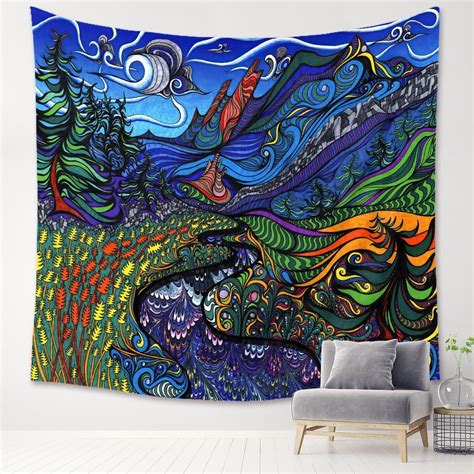 psychedelic trippy river printed wall tapestry nhalahome