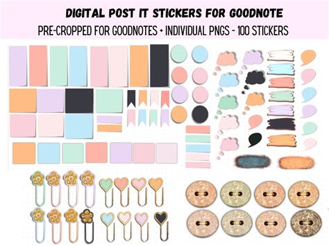 Digital Post It Pre Cropped Goodnotes Stickers Paper Clips Stickers