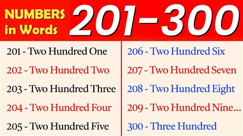 Number Names 201 To 300 201 To 300 Numbers In Words In English 201