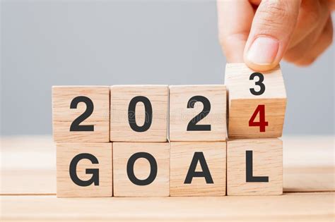 2024 Goal Plan Action 2024 Happy New Year Concept Wooden Cube Block