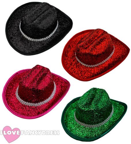 Mini Cowboy Hat Cowgirl Fancy Dress Wild West Tinsel Glitter Fascinator