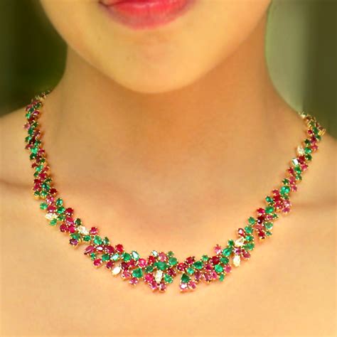 6100ct Fine Tutti Frutti Ruby Emerald And Diamond Necklac 18 Karat