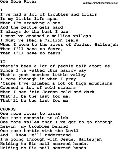 Country Southern And Bluegrass Gospel Song One More River Lyrics