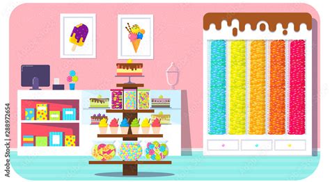 Vivid Candy Shop Interior Vector Background Illustration Stock Vector
