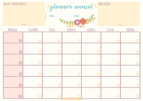 Planner Para Imprimir Mensal Blog Dikas E Diy Planner Calendário