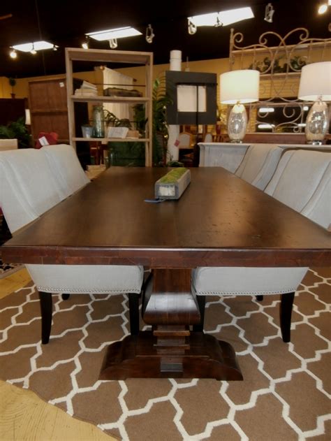 Classic trestle table handcrafted of reclaimed pine. Trestle Dining Table at The Missing Piece
