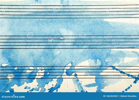 Old Music Sheet In Blue Watercolor Paint Blues Music Concept Abstract