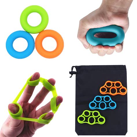 finger stretcher and hand grip strengthener set 6 or 3 pack with carry