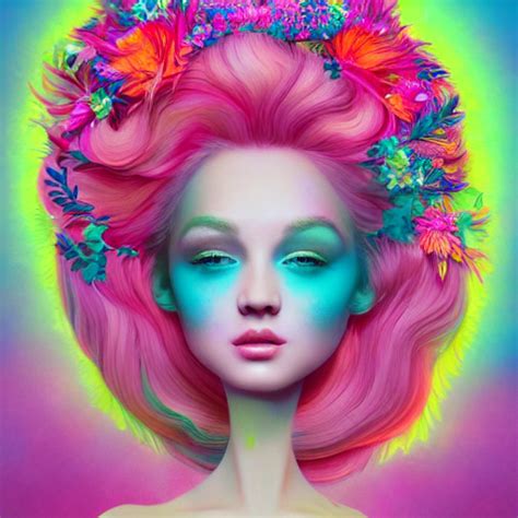 Krea A Divine Feminine Woman Pink Hair Rosey Cheeks Sparkles On Eyelids Surrounded By Lush