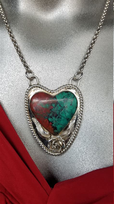 Sonora Sunrise Heart Necklace Chrysocolla Cuprite Pendant Jewelry For