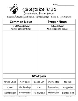 Identify the proper and common nouns. Common and Proper Nouns: 1st, 2nd, 3rd Grade Common Core Practice Packet