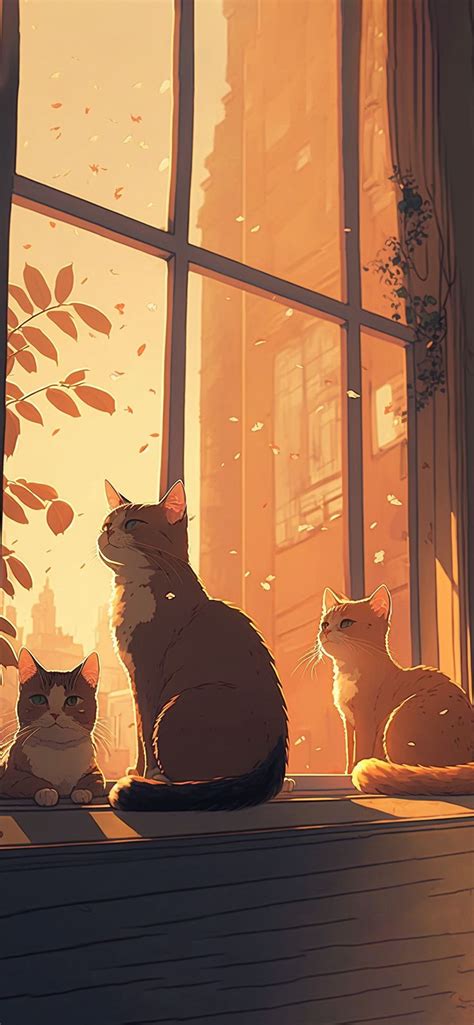 Cats On The Windowsill Anime Background Cool Cats Wallpapers Cool Wallpapers Art Anime