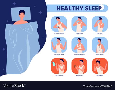 healthy sleep tips for well sleeping infographic vector image