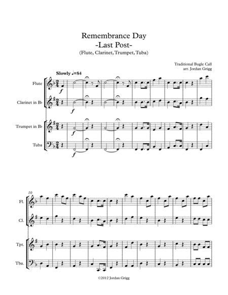 Remembrance Day Last Post Flute Clarinet Trumpet Tuba By