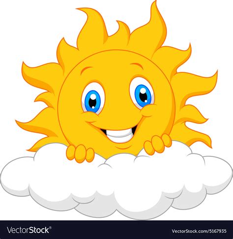 Happy Sun Behind Cloud Royalty Free Vector Image