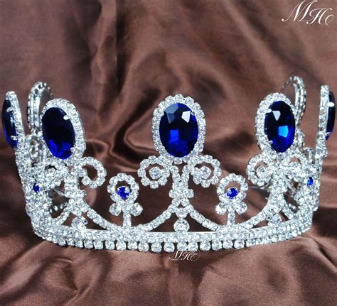 Blue Sapphire Tiaras Rhinestones Crystal Crown Wedding Bridal Pageant