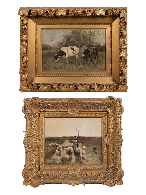 Anton Mauve Shepherdess With Herd And Tending The Cows A Pair Of