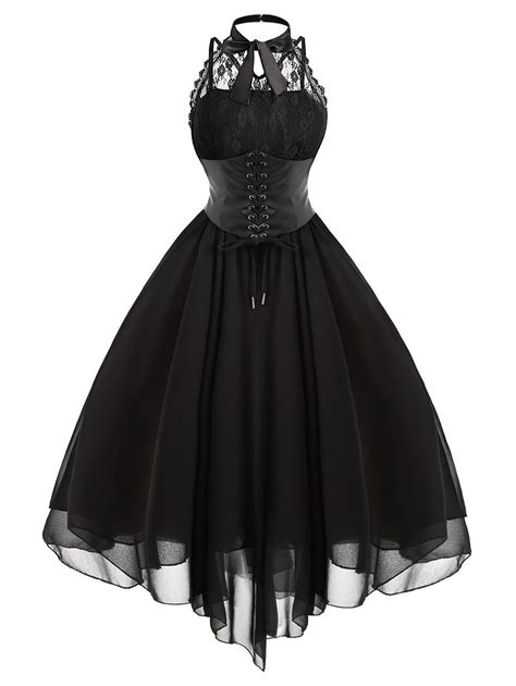 lace panel cross back gothic corset dress black l gothic corset dresses goth dress