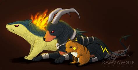 Typhlosion Houndoom Raichu By Ramzawolf On Deviantart