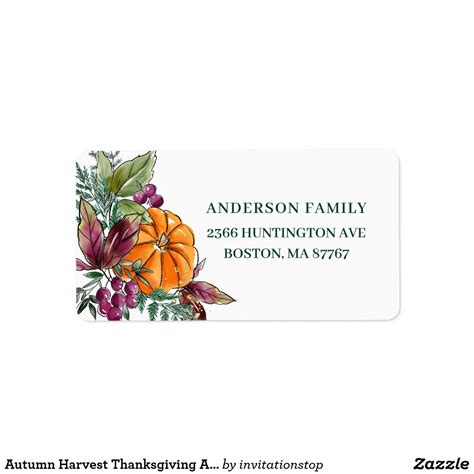 Autumn Harvest Thanksgiving Address Label Harvest Thanksgiving Autumn