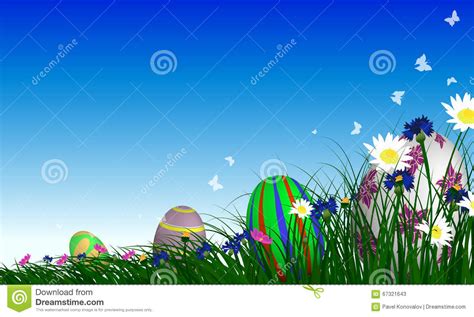 Easter Eggs On Springtime Meadow Stock Vector Illustration Of Field