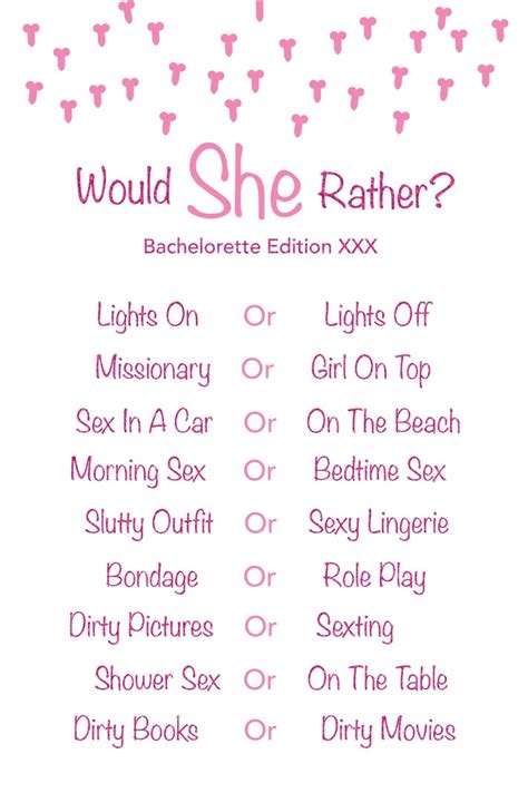 Would She Rather Bachelorette Xxx Edition Printable Etsy