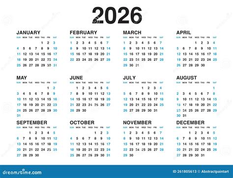 Kalender 2026 Sjabloon Vector Eenvoudige Minimale Ontwerpplanner 2026