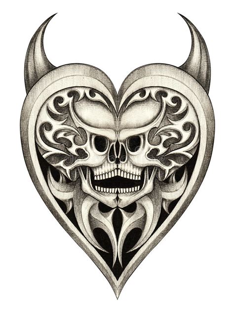 Tatuagem Da Arte Do Coração Do Crânio Ilustração Stock Ilustração De