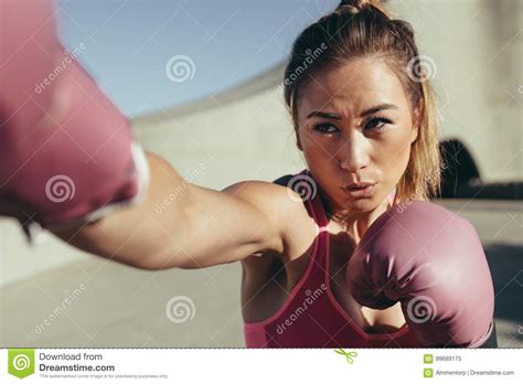 Female Boxer Practicing Boxing Outdoors Stock Image Image Of Combat