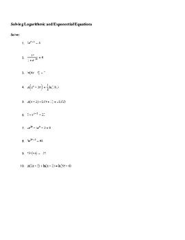 Solving logarithmic and exponential equations worksheet by sarah dragoon