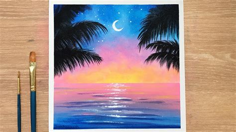 Acrylic Painting On Canvas Sunset Acrylic Painting For Beginners Easy