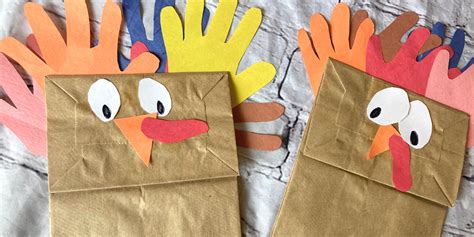 Handprint Turkey Paper Bag Puppet Craft For Kids